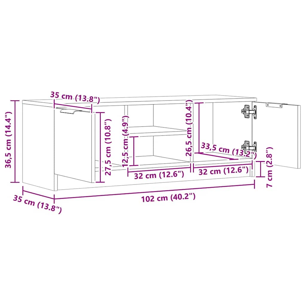 TV Cabinet Artisan Oak 102x35x36,5 cm Engineered Wood
