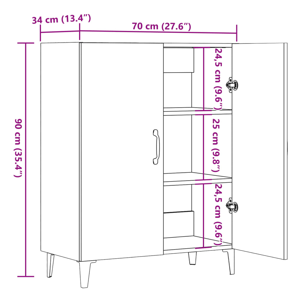 Sideboard Old Wood 70x34x90 cm Engineered Wood