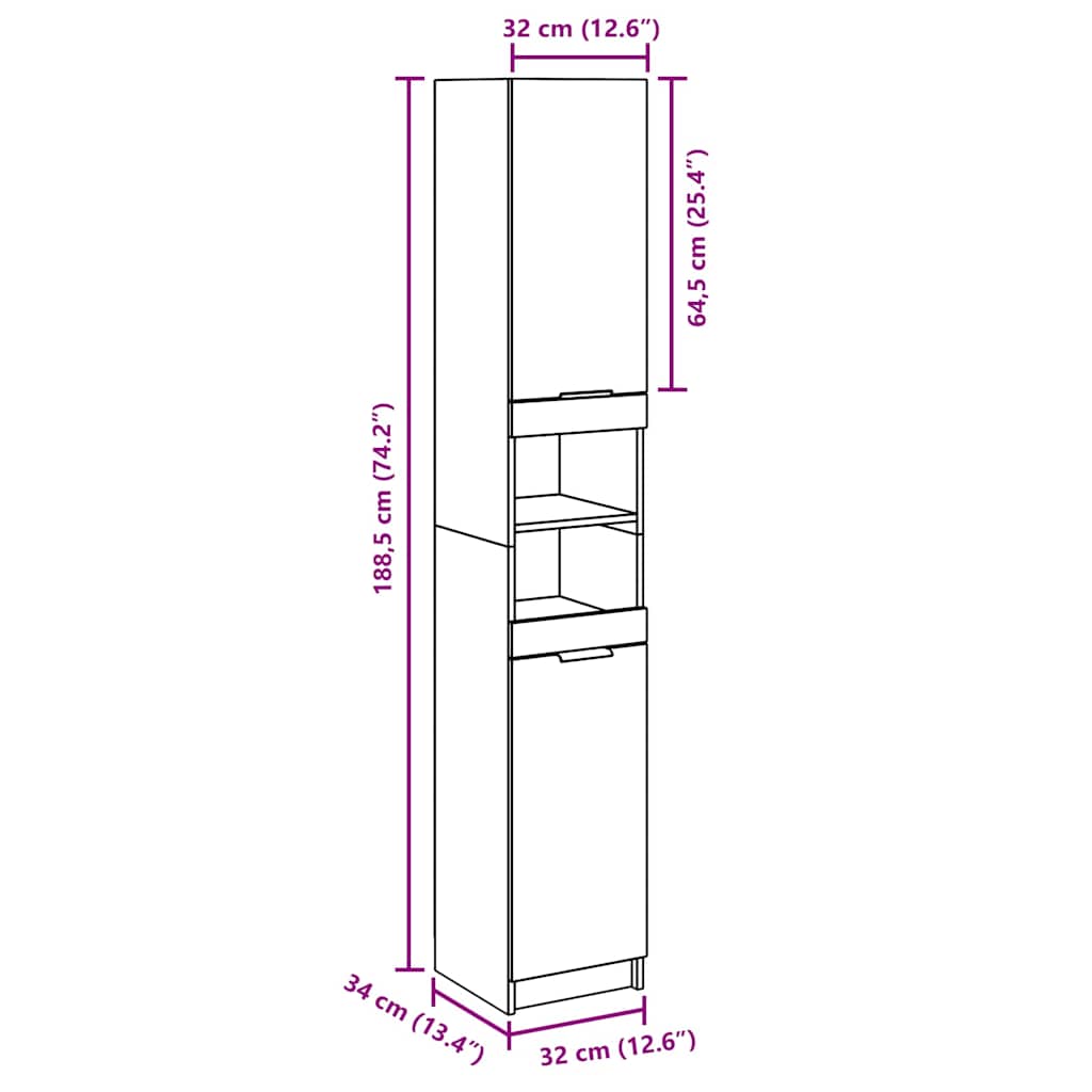 Bathroom Cabinet Concrete Grey 32x34x188,5 cm Engineered Wood