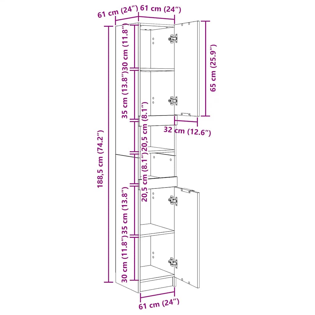 Bathroom Cabinet Old Wood 32x34x188.5 cm Engineered Wood
