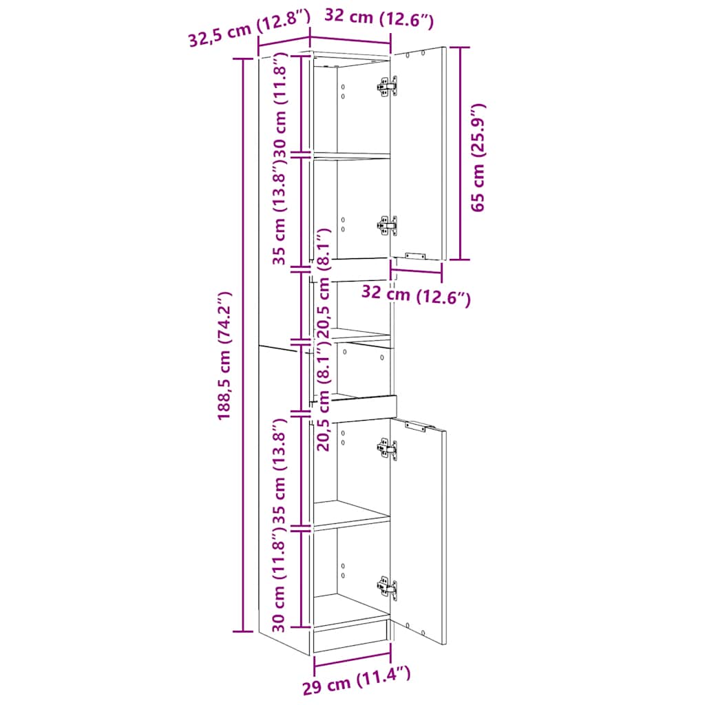 Bathroom Cabinet Old Wood 32x34x188,5 cm Engineered Wood