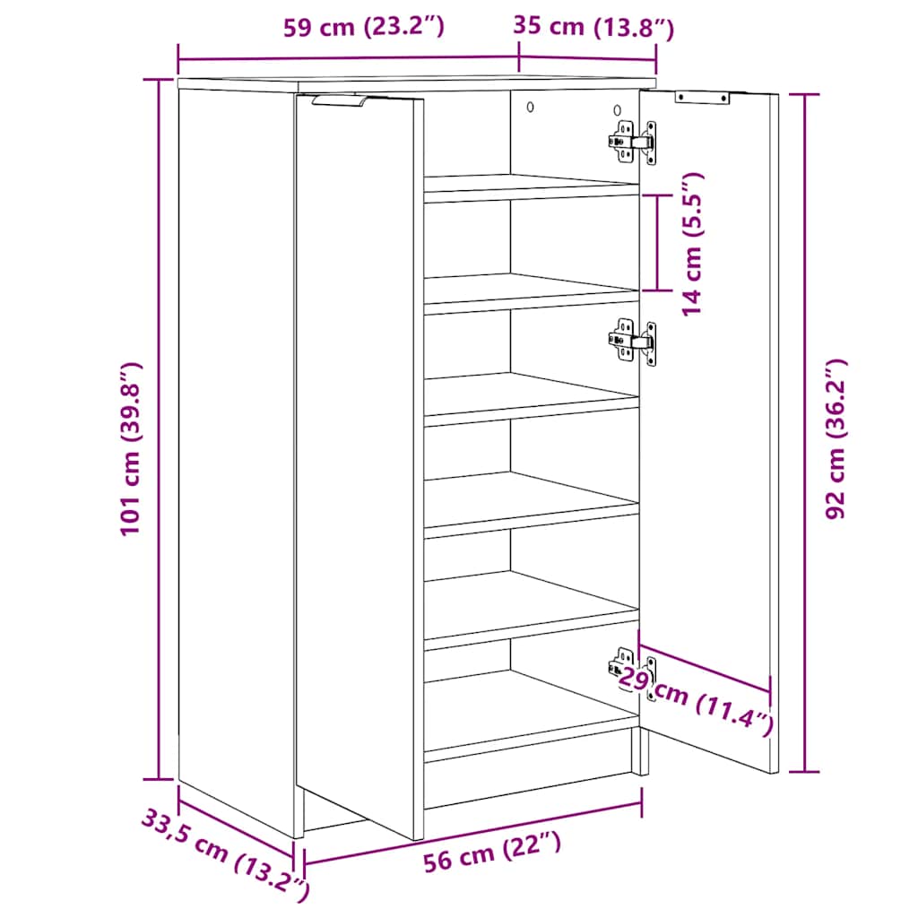 Shoe Cabinet Artisian Oak 59x35x100.5 cm Engineered Wood
