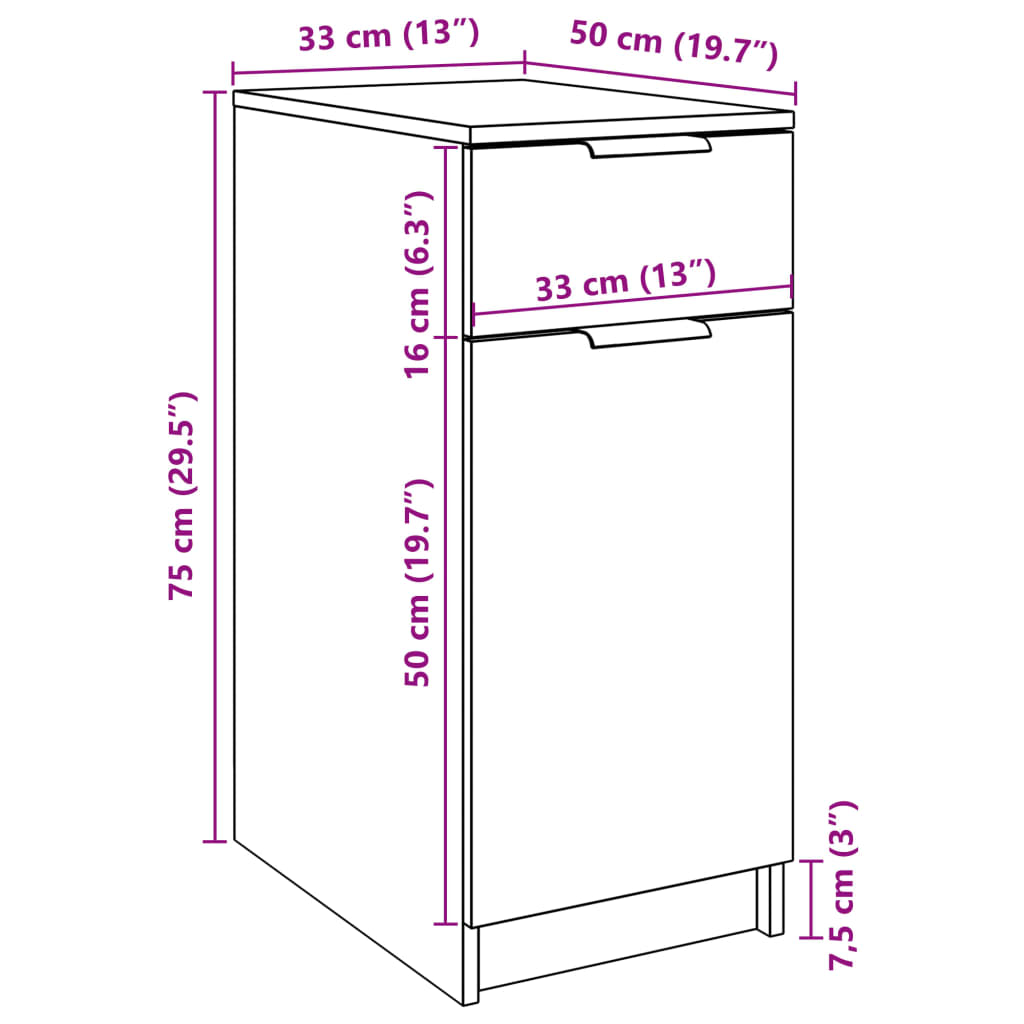 Desk Cabinet Old Wood 33x50x75 cm Engineered Wood