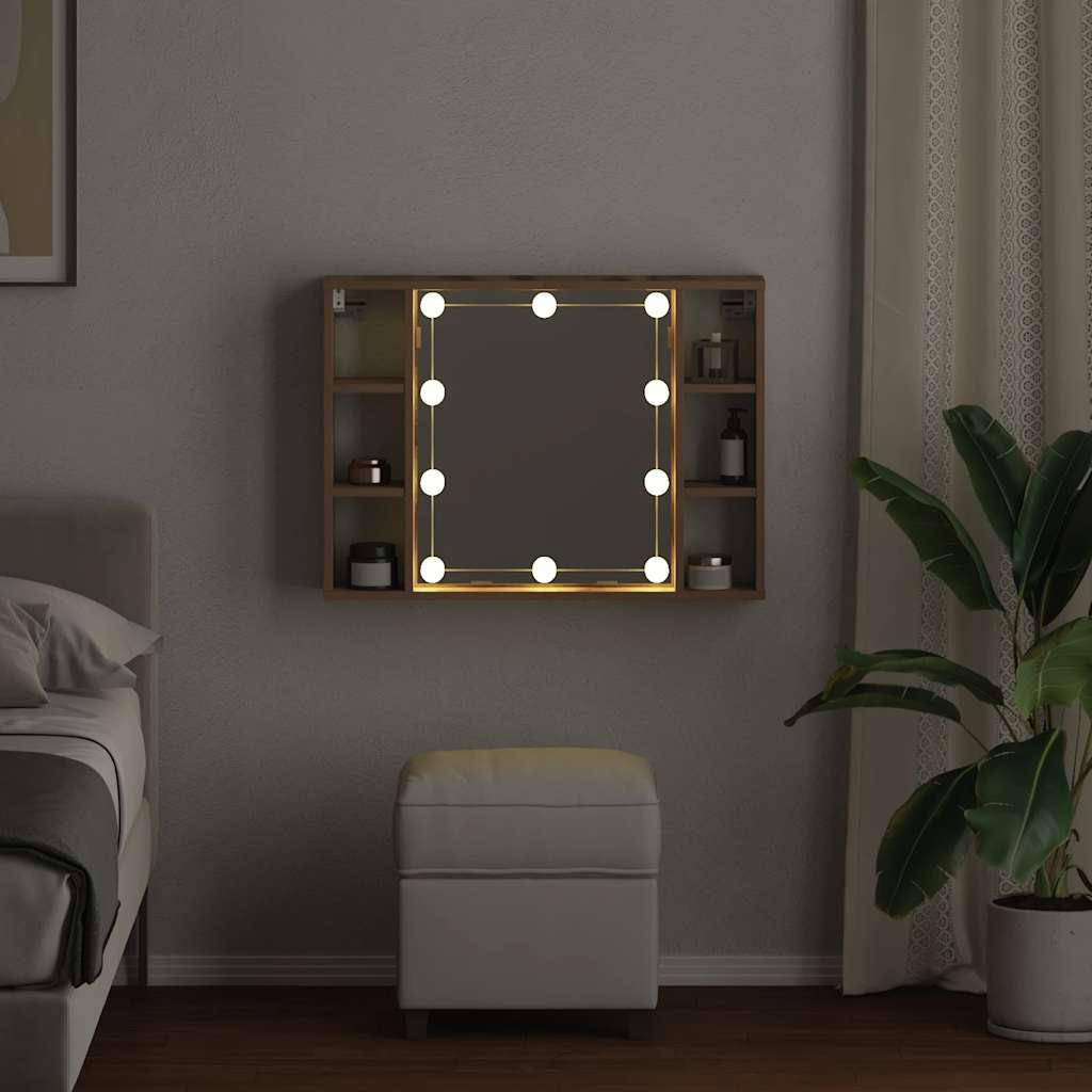 Mirror Cabinet with LED Artisan Oak 76x15x55 cm Engineered Wood