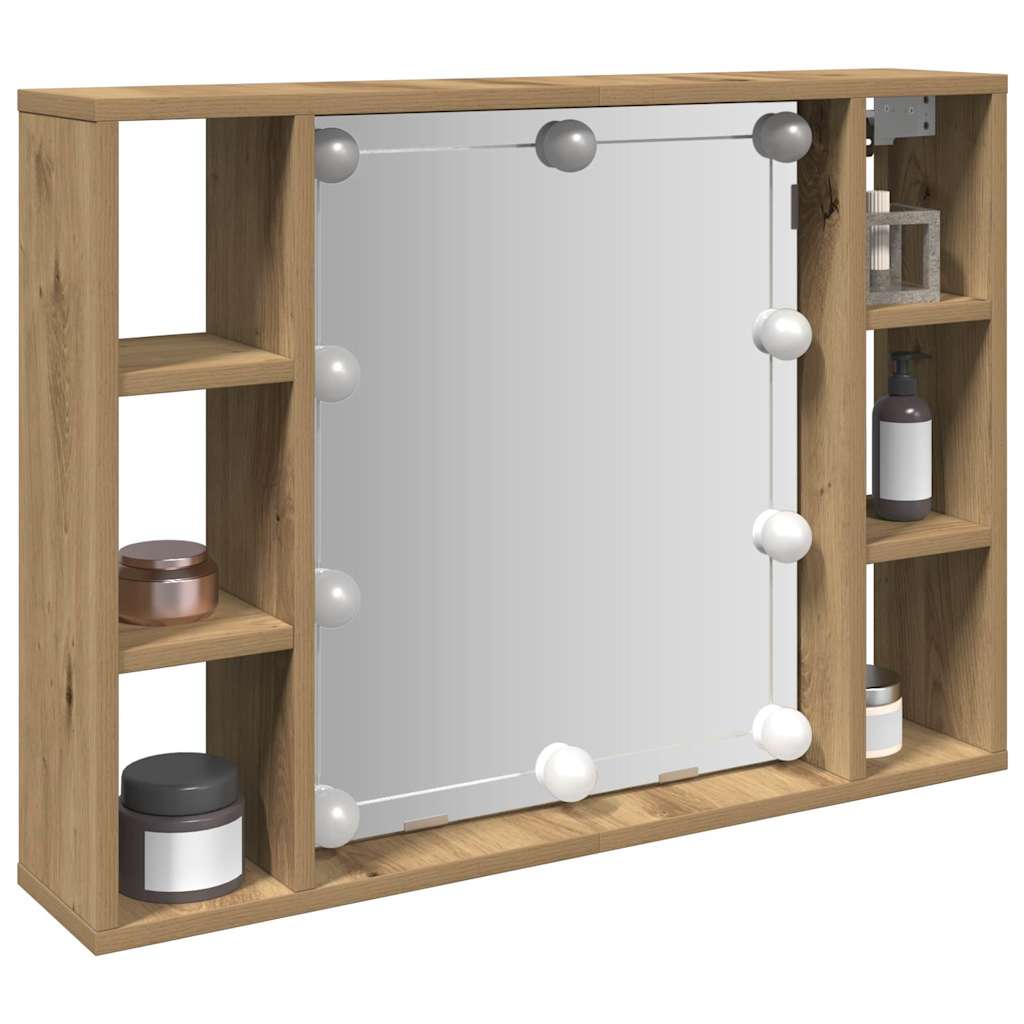Mirror Cabinet with LED Artisan Oak 76x15x55 cm Engineered Wood