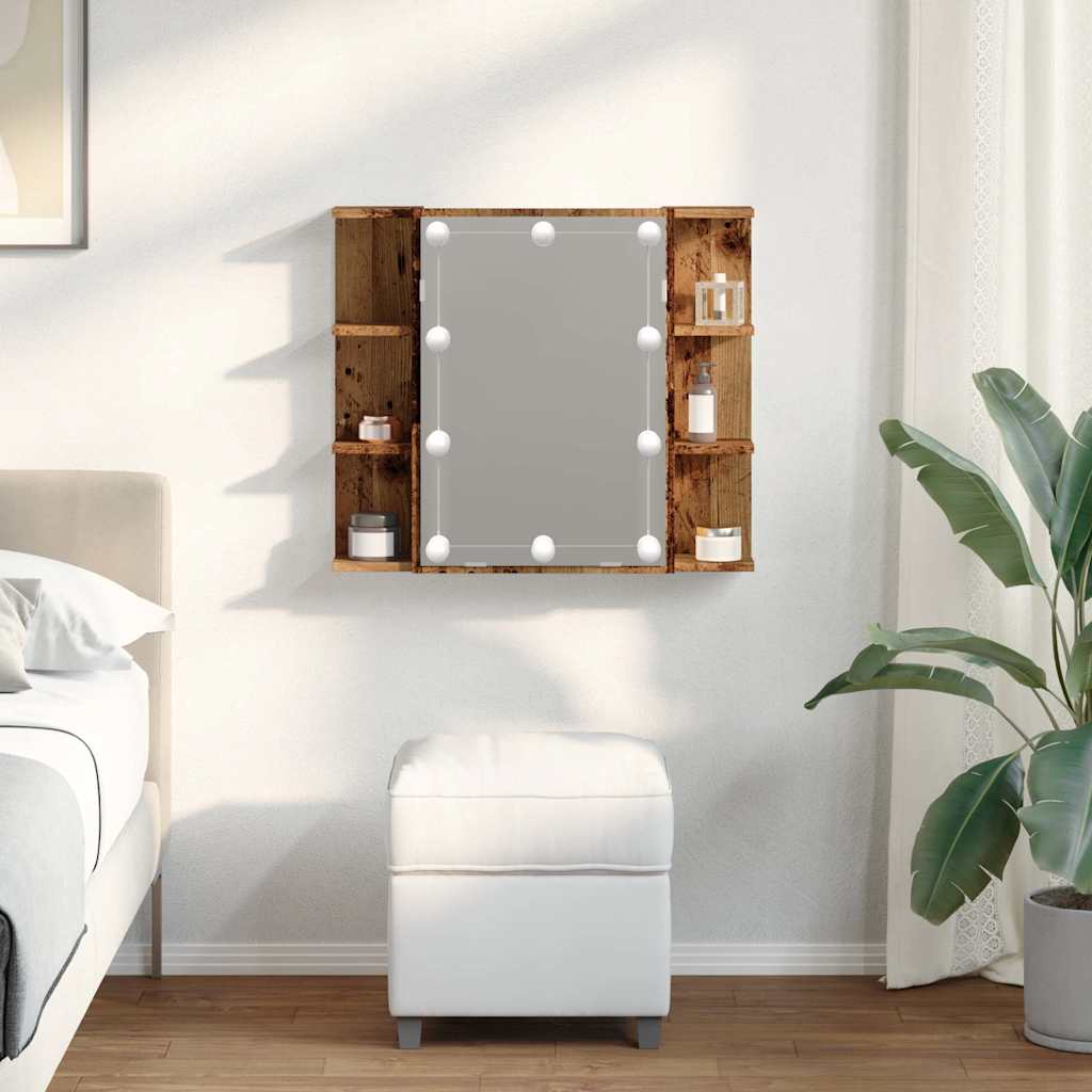 vidaXL Mirror Cabinet with LED Old Wood 70x16.5x60 cm