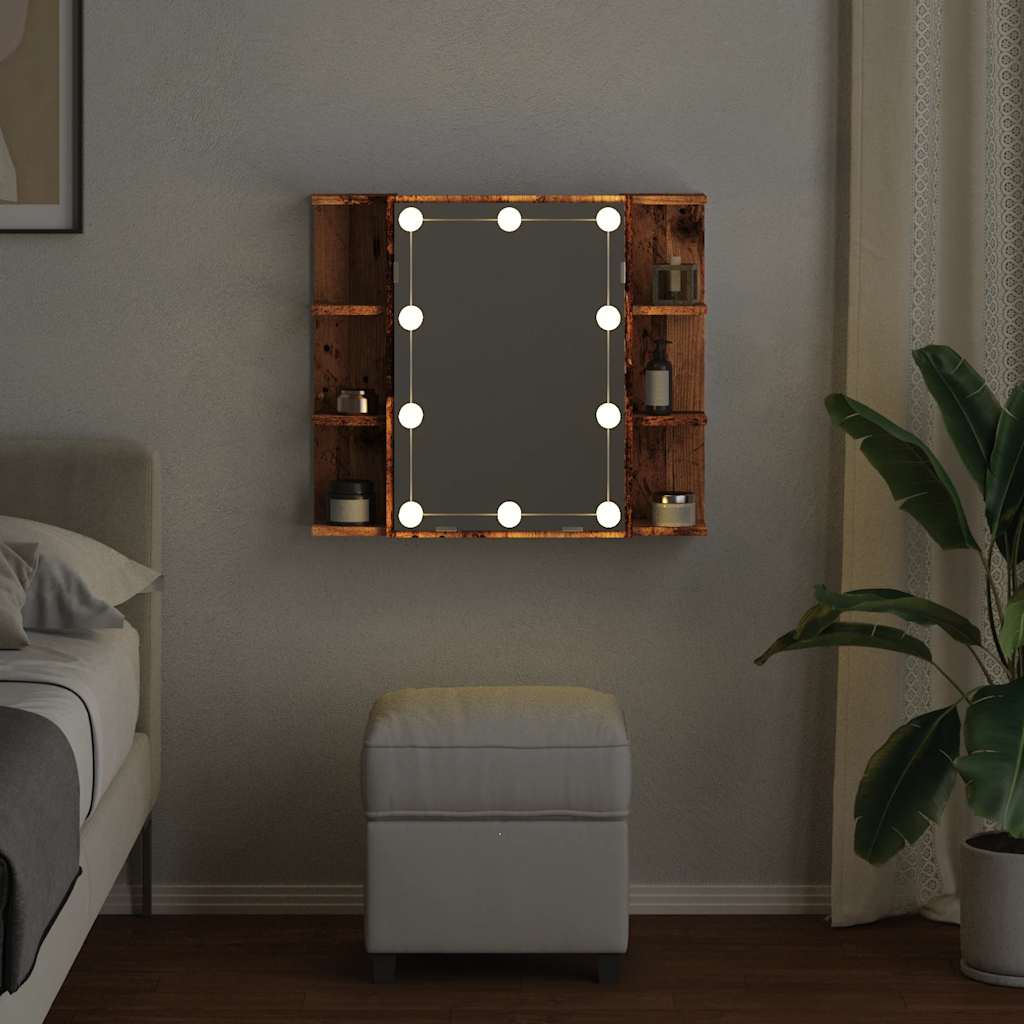 vidaXL Mirror Cabinet with LED Old Wood 70x16.5x60 cm