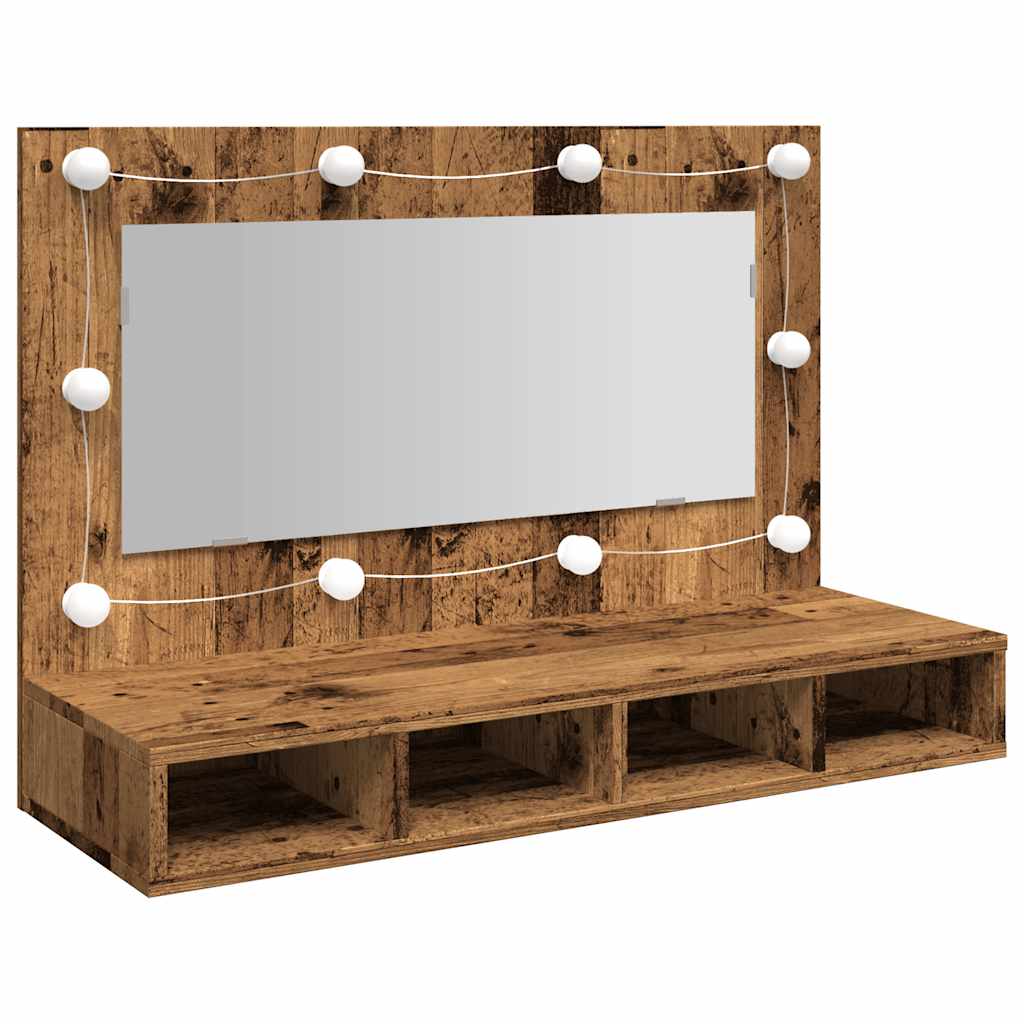 vidaXL Mirror Cabinet with LED Old Wood 90x31.5x62 cm