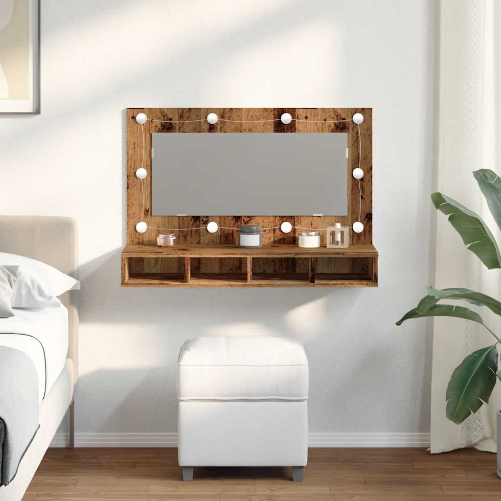 vidaXL Mirror Cabinet with LED Old Wood 90x31.5x62 cm