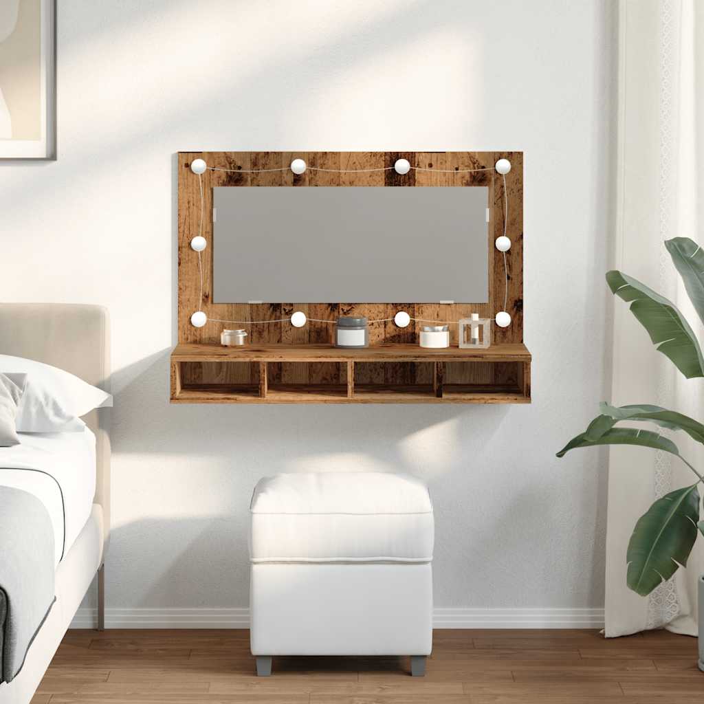 Mirror Cabinet with LED Old Wood 90x31,5x62 cm