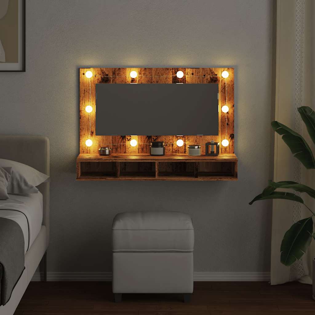 Mirror Cabinet with LED Old Wood 90x31,5x62 cm