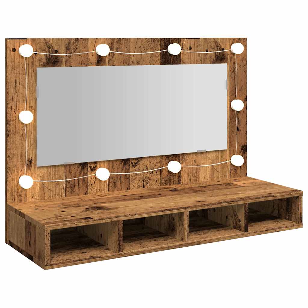 Mirror Cabinet with LED Old Wood 90x31,5x62 cm
