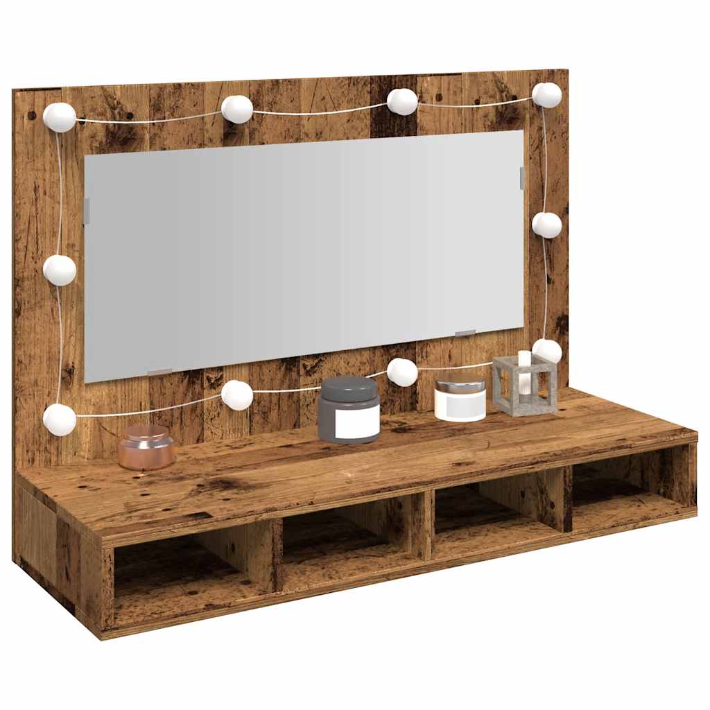 vidaXL Mirror Cabinet with LED Old Wood 90x31.5x62 cm