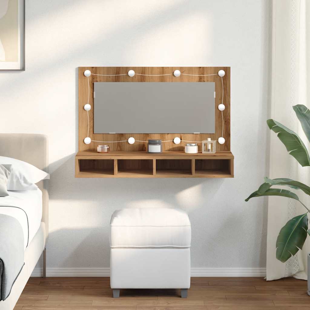 vidaXL Mirror Cabinet with LED Artisan Oak 90x31.5x62 cm