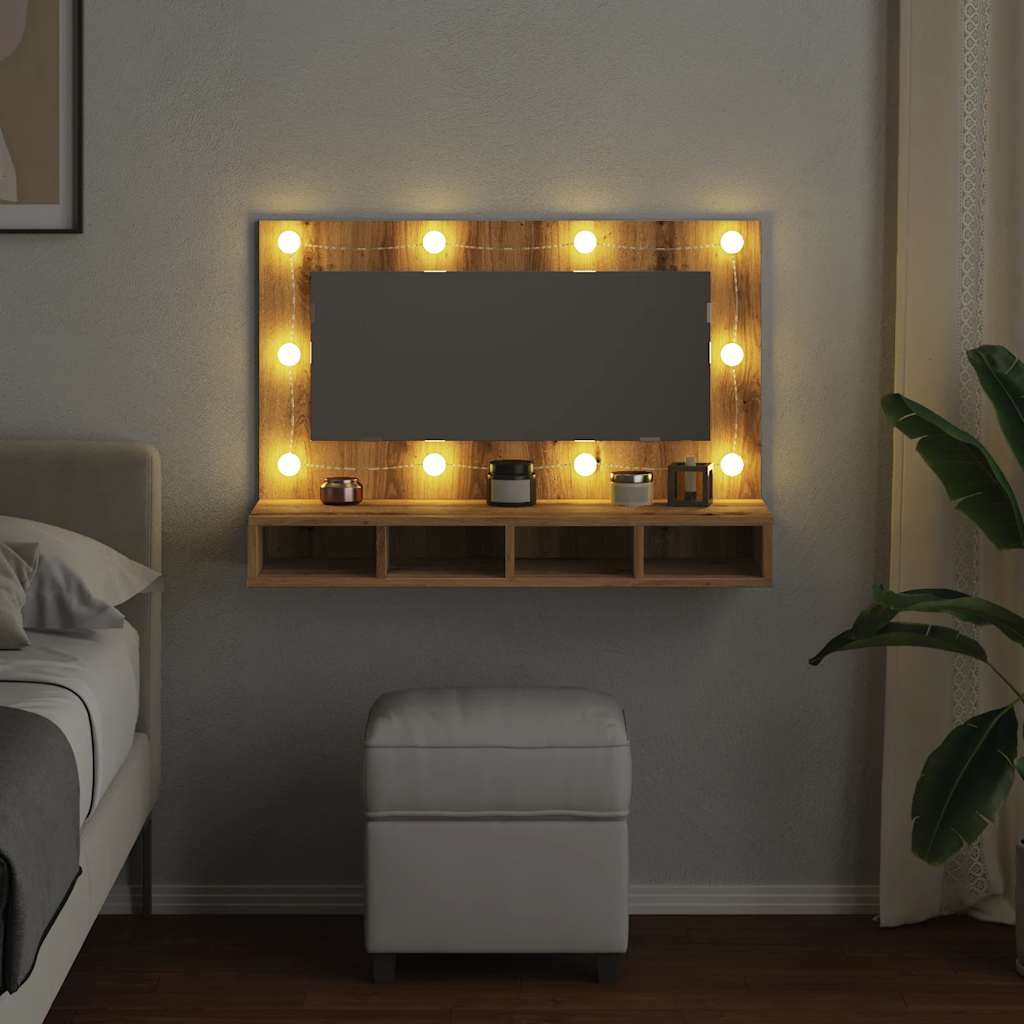 vidaXL Mirror Cabinet with LED Artisan Oak 90x31.5x62 cm