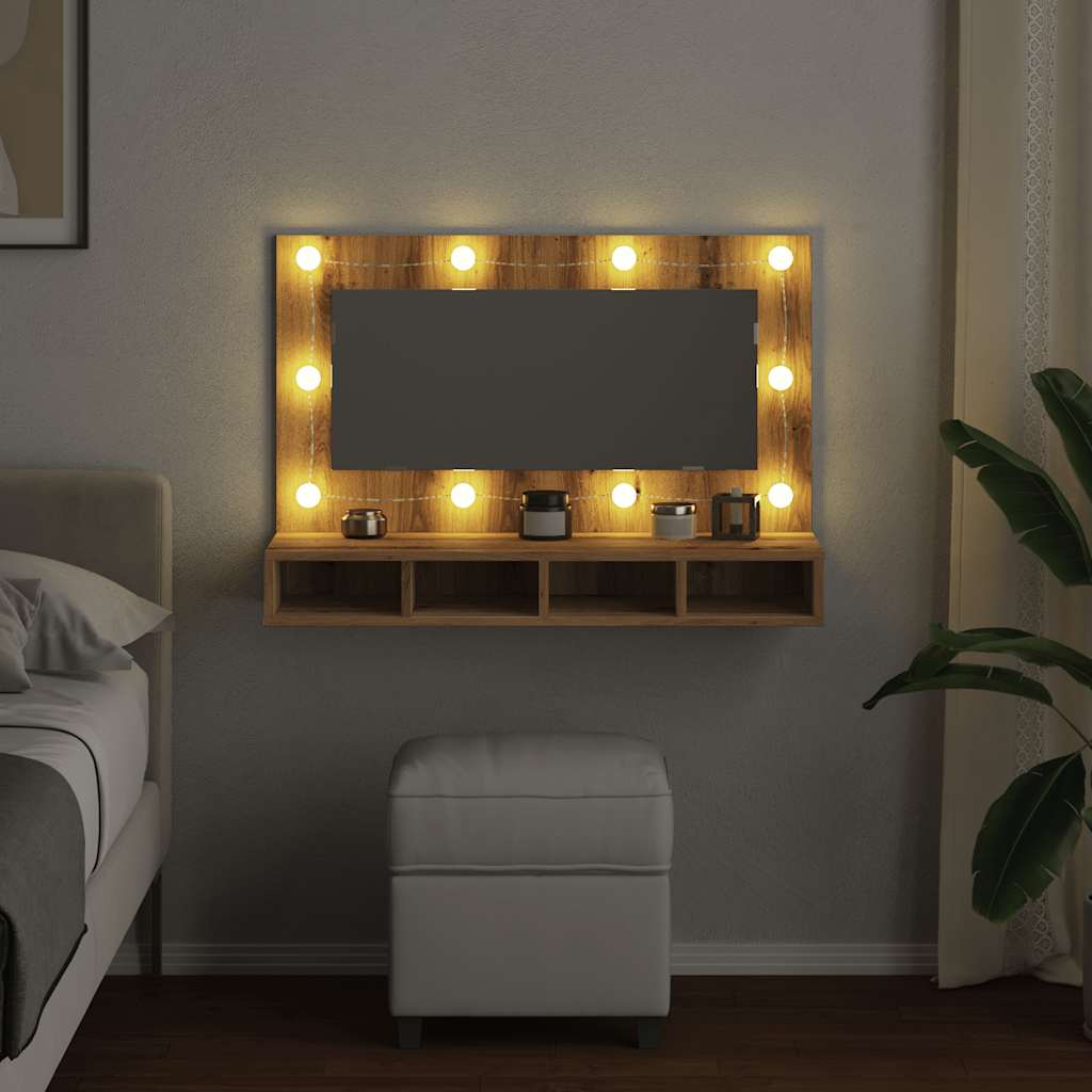 Mirror Cabinet with LED Artisan Oak 90x31,5x62 cm