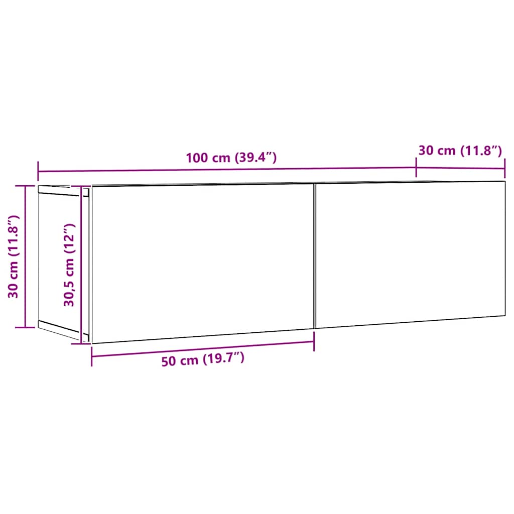 2 Piece Wall-mounted TV Cabinet Set Artisian Oak 100x30x30 cm