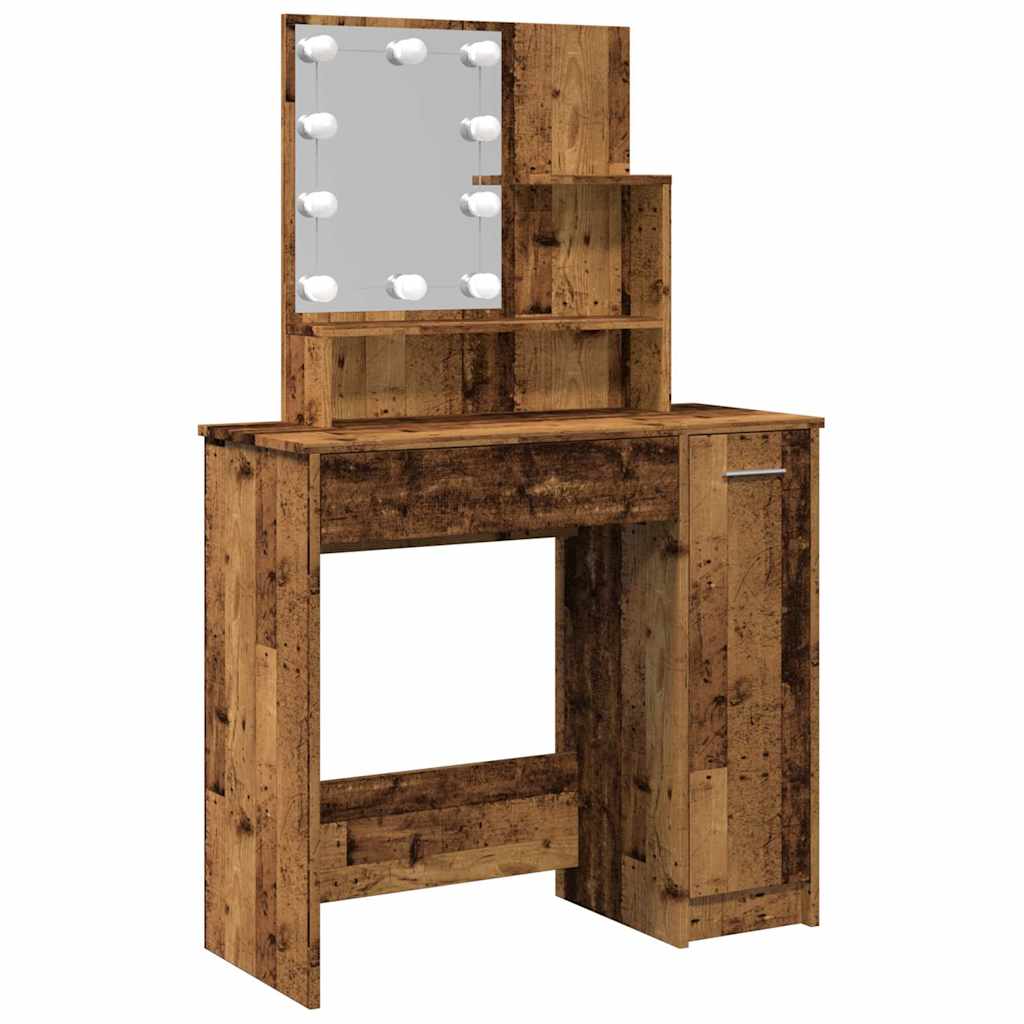 Dressing Table with LED Old Wood 86,5x35x136 cm