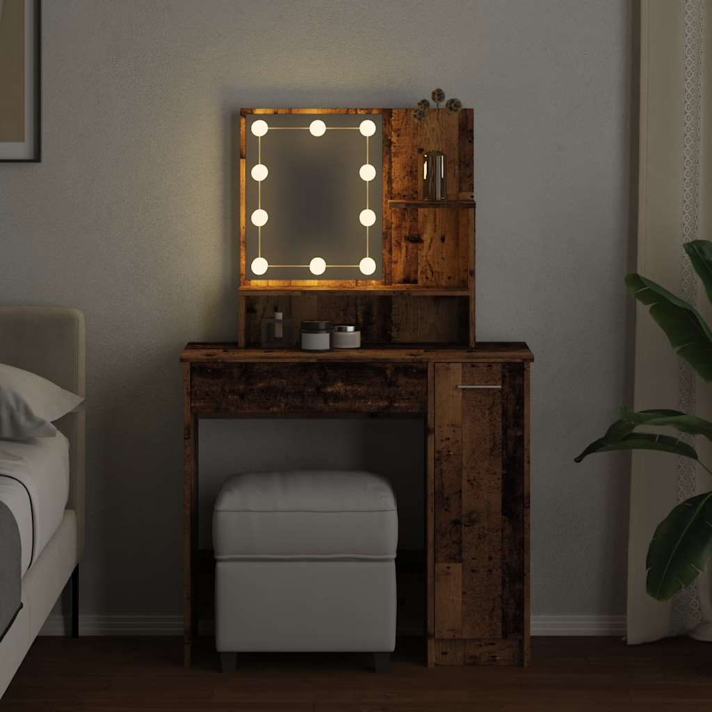 Dressing Table with LED Old Wood 86,5x35x136 cm