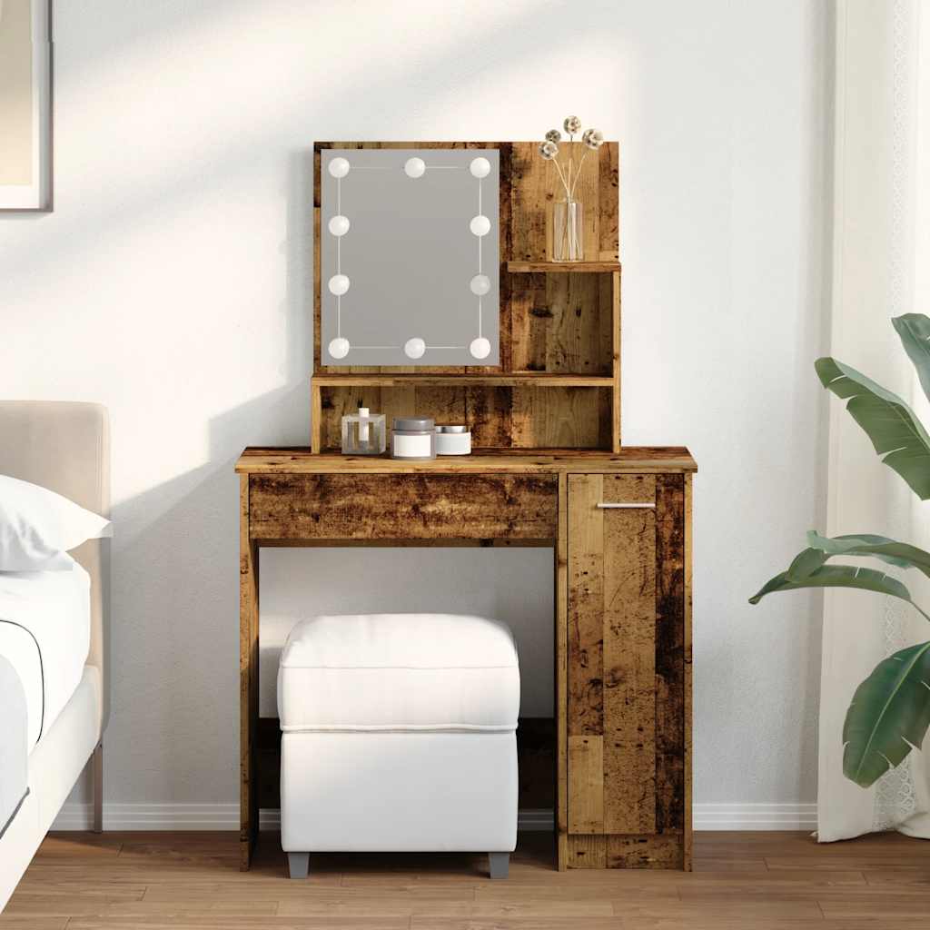 Dressing Table with LED Old Wood 86,5x35x136 cm