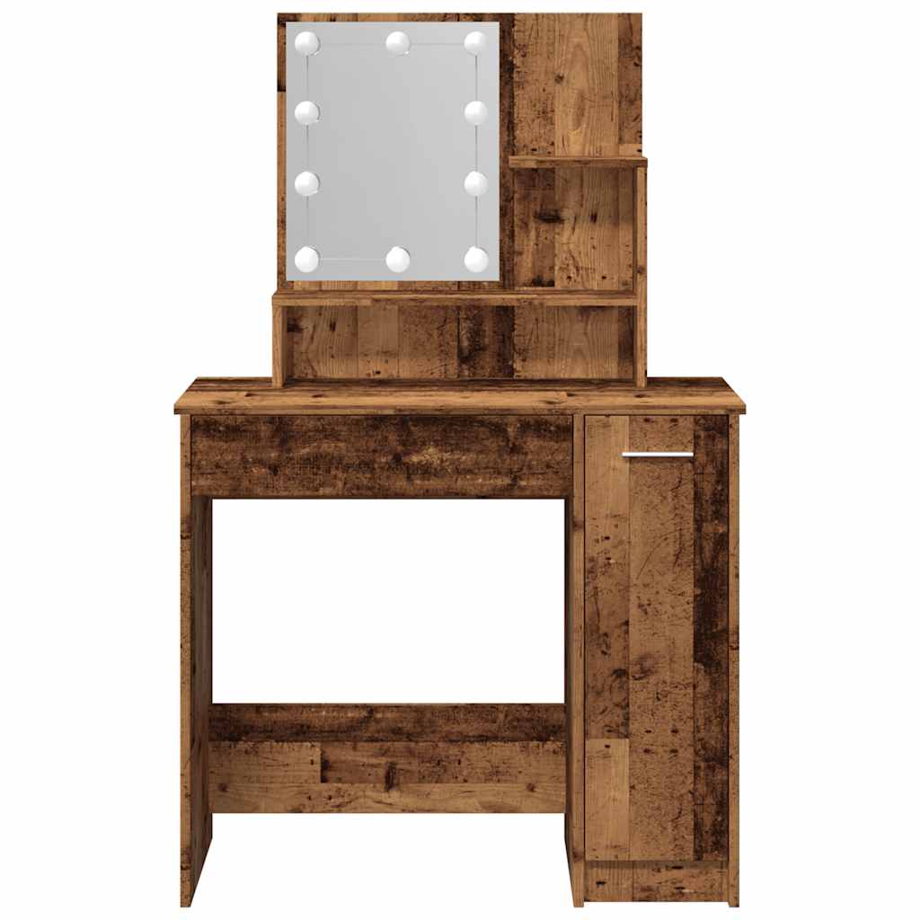 Dressing Table with LED Old Wood 86,5x35x136 cm