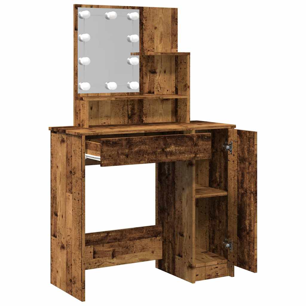 Dressing Table with LED Old Wood 86.5x35x136 cm
