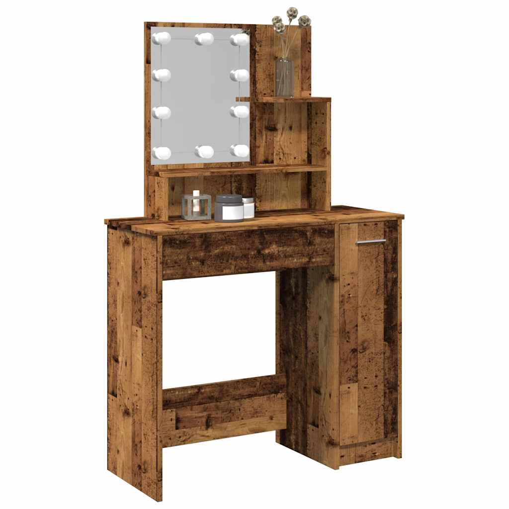 Dressing Table with LED Old Wood 86,5x35x136 cm