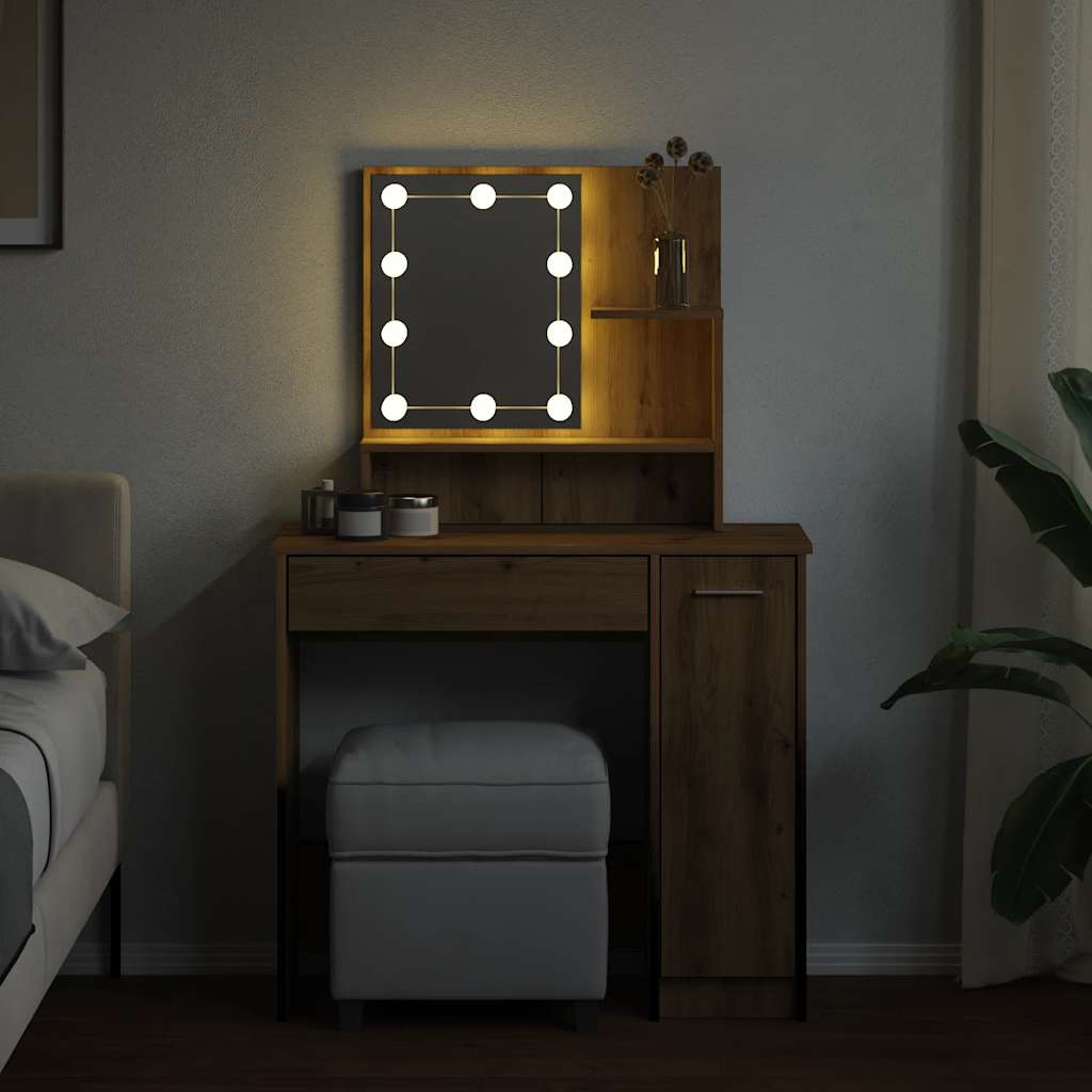 Dressing Table with LED Artisan Oak 86,5x35x136 cm