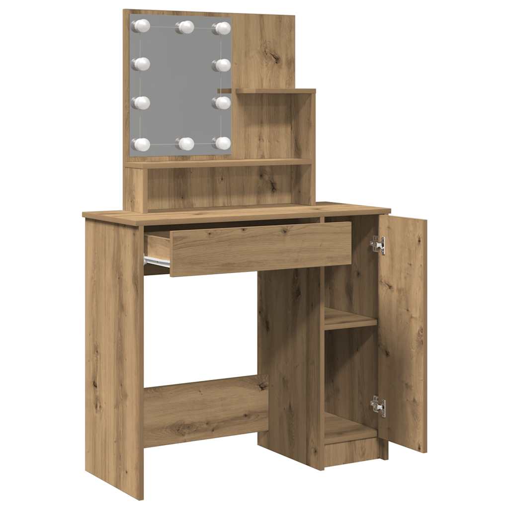 Dressing Table with LED Artisan Oak 86,5x35x136 cm