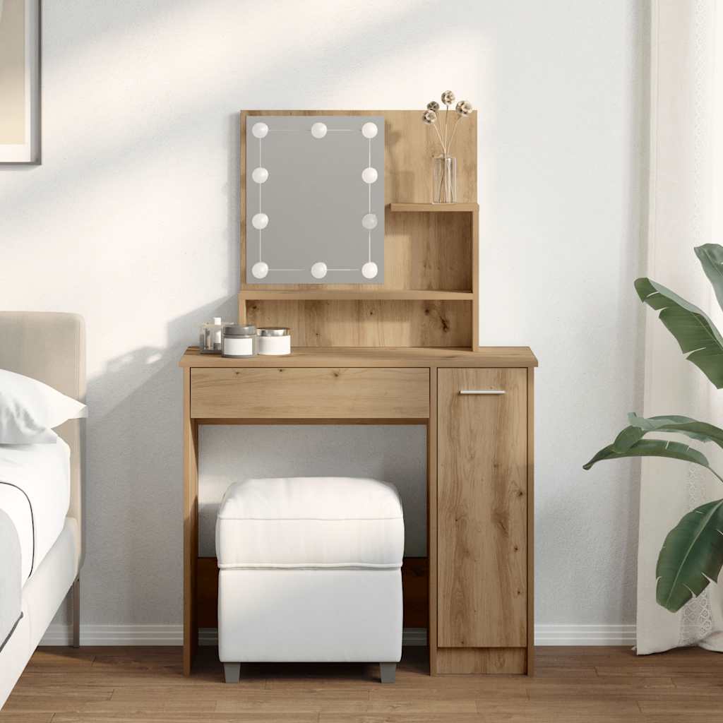 Dressing Table with LED Artisan Oak 86,5x35x136 cm