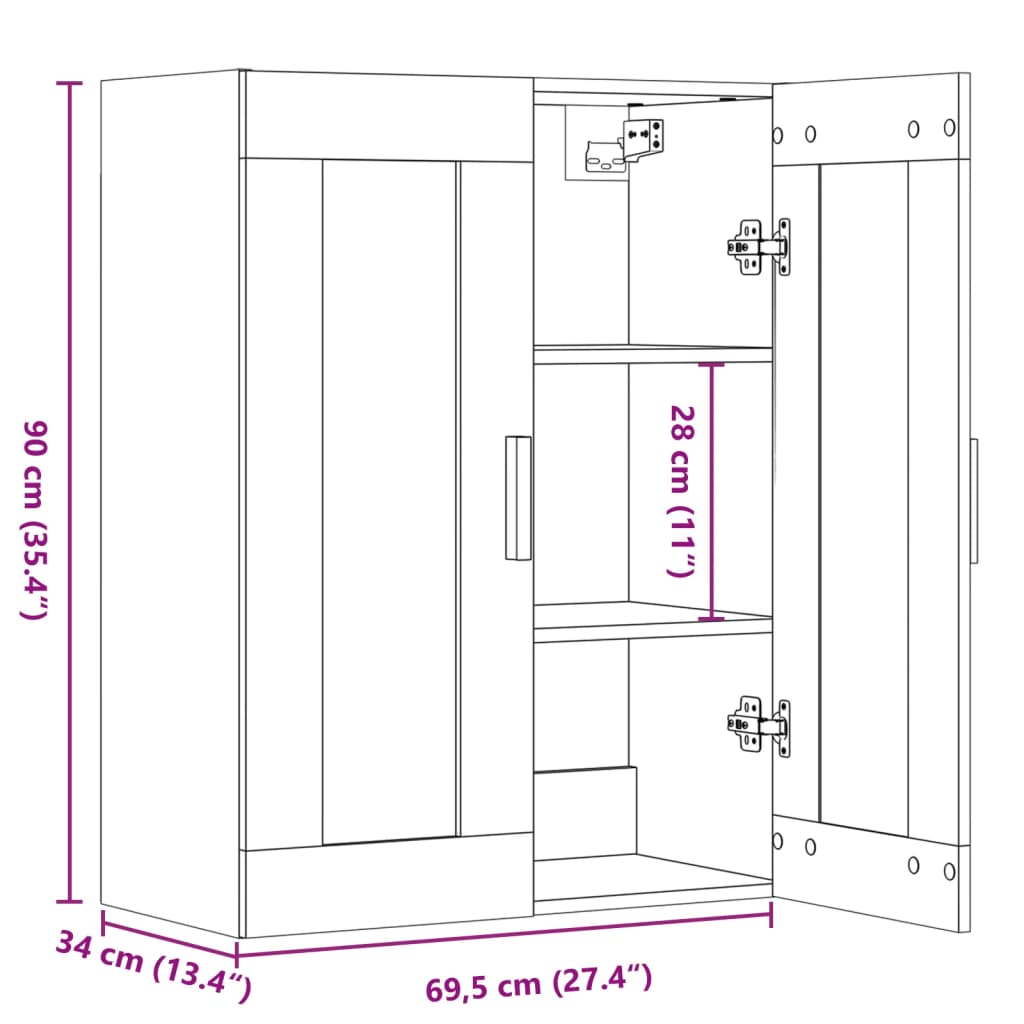 vidaXL Hanging Wall Cabinet Artisian Oak 69.5x34x90 cm