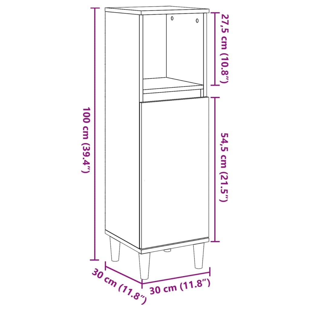 vidaXL Bathroom Cabinet Artisan Oak 30x30x100 cm Engineered Wood