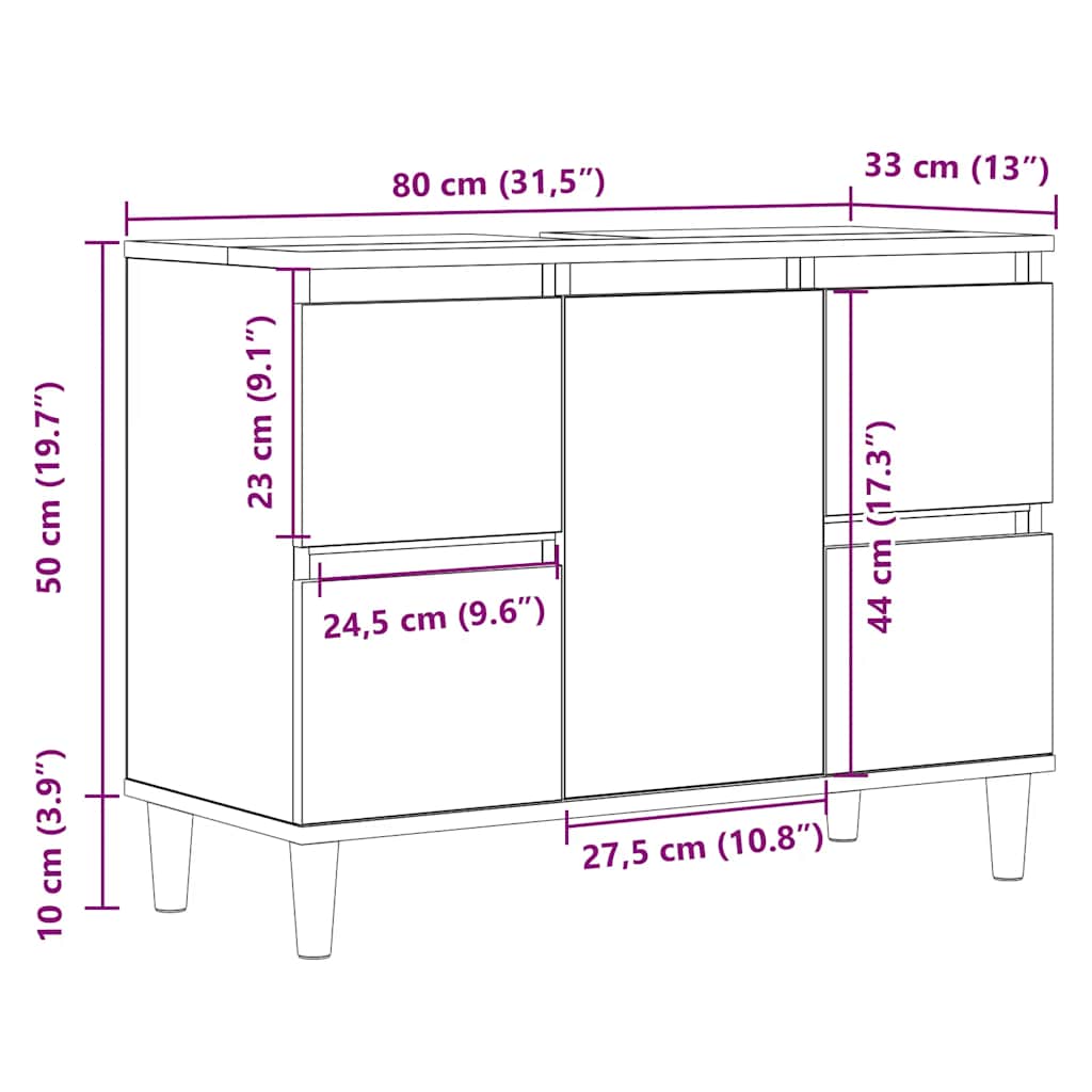 Sink Cabinet Artisan Oak 80x33x60 cm Engineered Wood