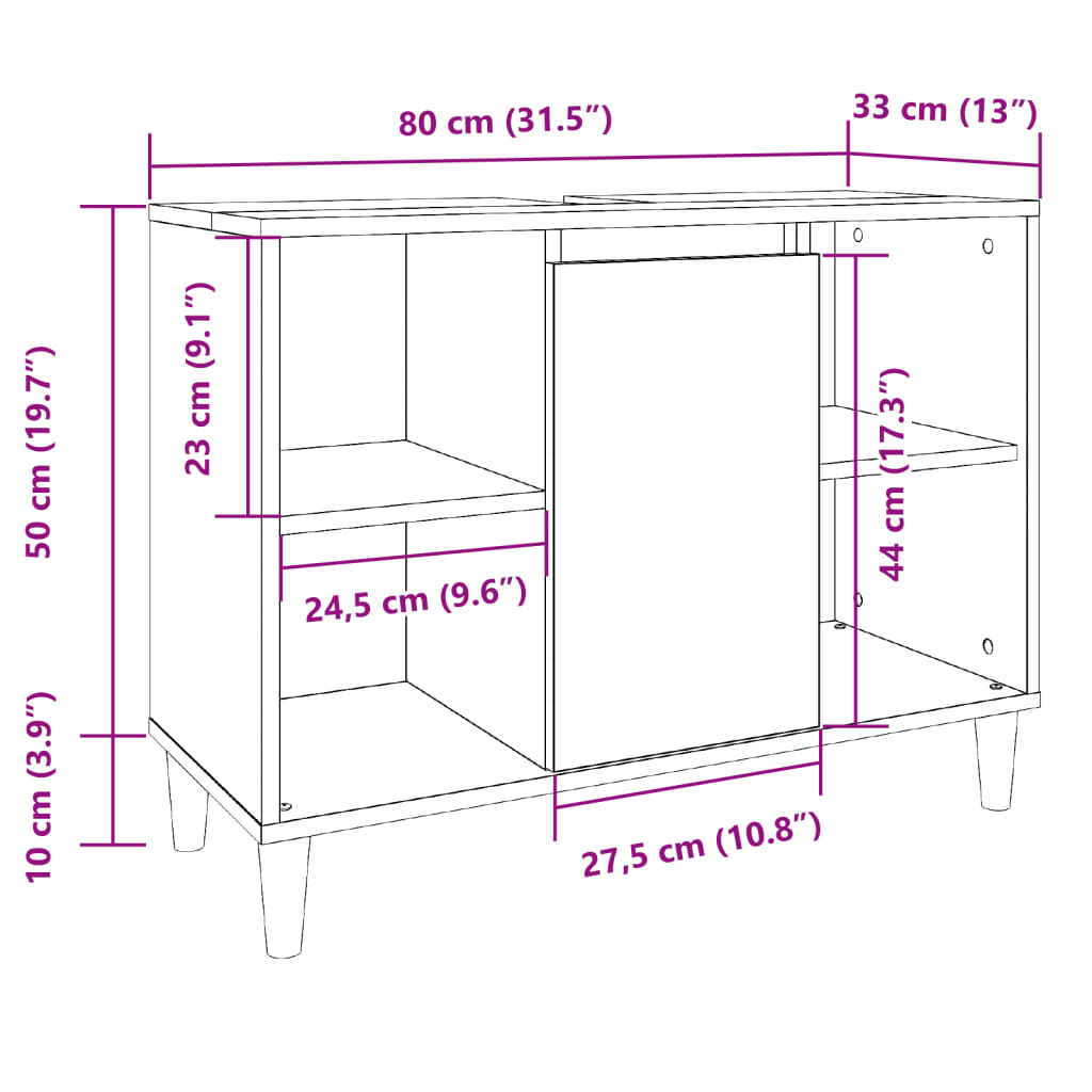 vidaXL Bathroom Cabinet Sonoma Oak 80x33x60 cm Engineered Wood