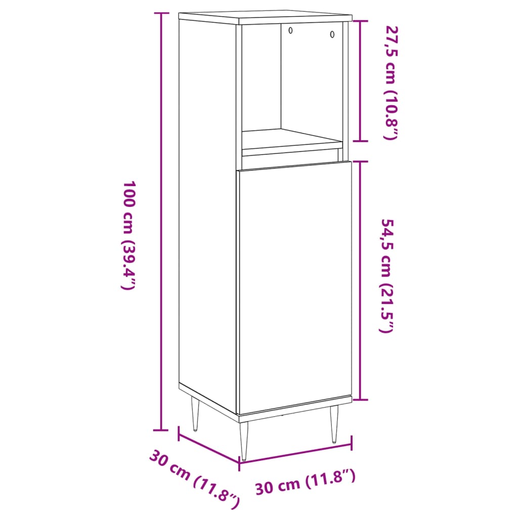 vidaXL Bathroom Cabinet Concrete Grey 30x30x100 cm Engineered Wood