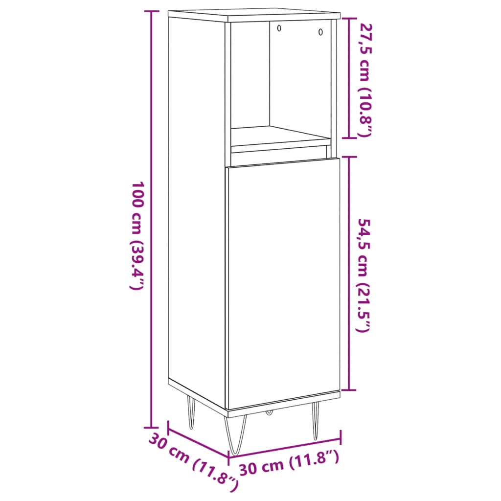 vidaXL Bathroom Cabinet Artisan Oak 30x30x100 cm Engineered Wood