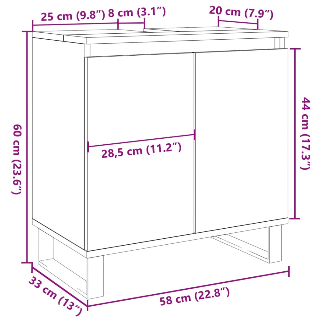 vidaXL Bathroom Cabinet Old Wood 58x33x60 cm Engineered Wood