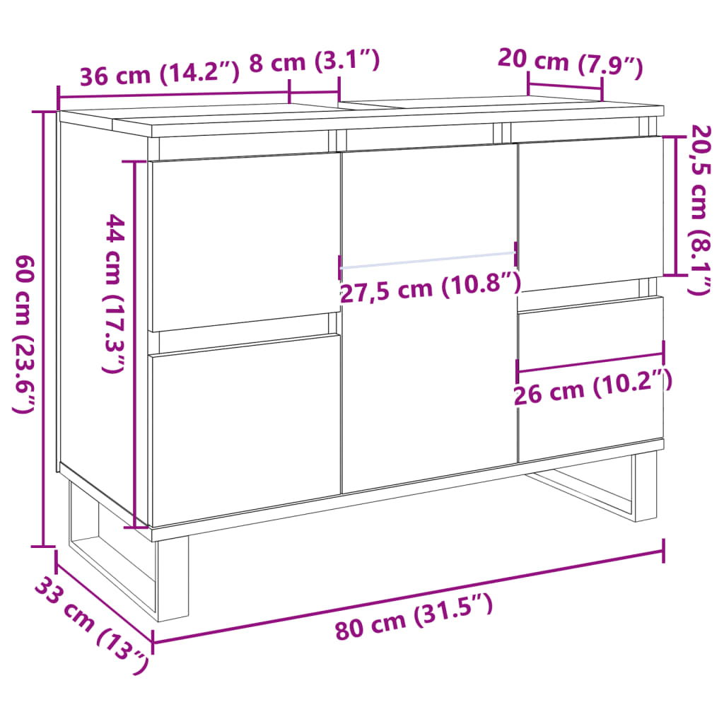 vidaXL Bathroom Sink Cabinet Concrete Grey 80x33x60 cm Engineered Wood