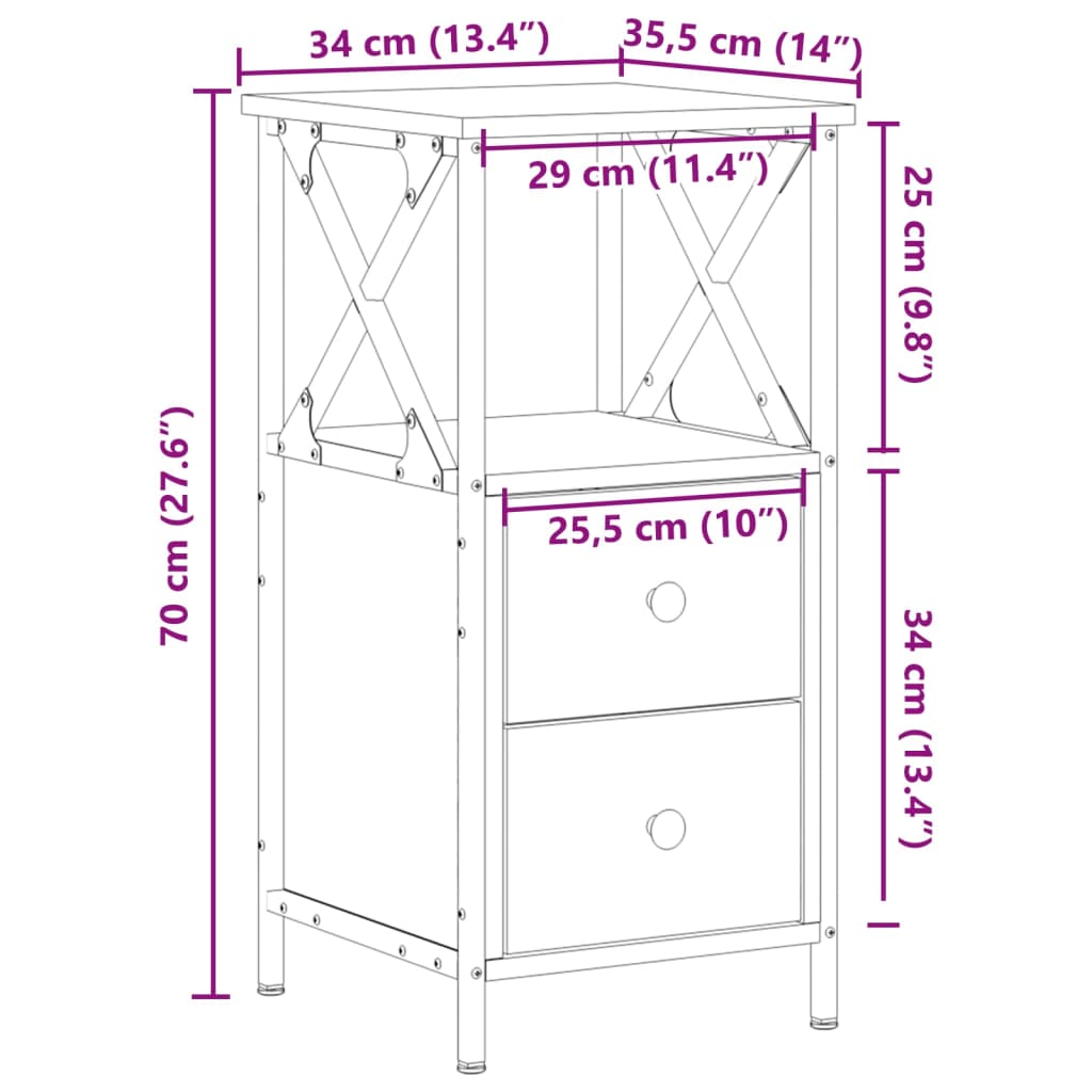 Bedside Cabinet Old Wood 34x35.5x70 cm Engineered Wood
