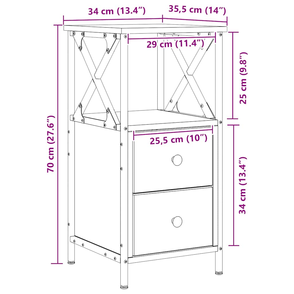 Bedside Cabinet Artisan Oak 34x35,5x70 cm Engineered Wood