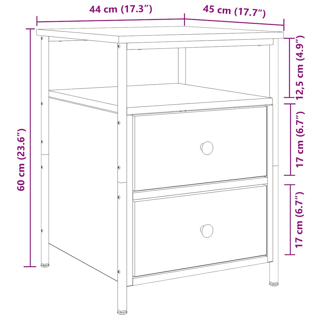Bedside Cabinet Artisan Oak 44x45x60 cm Engineered Wood
