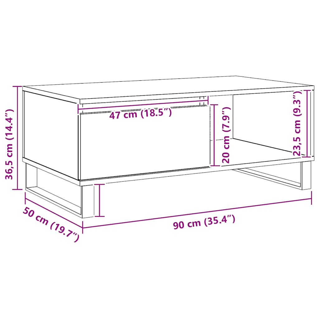 Coffee Table Artisan Oak 90x50x36,5 cm Engineered Wood
