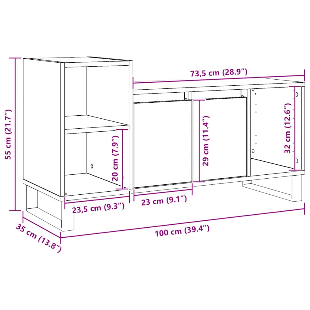 TV Cabinet Artisan Oak 100x35x55 cm Engineered Wood