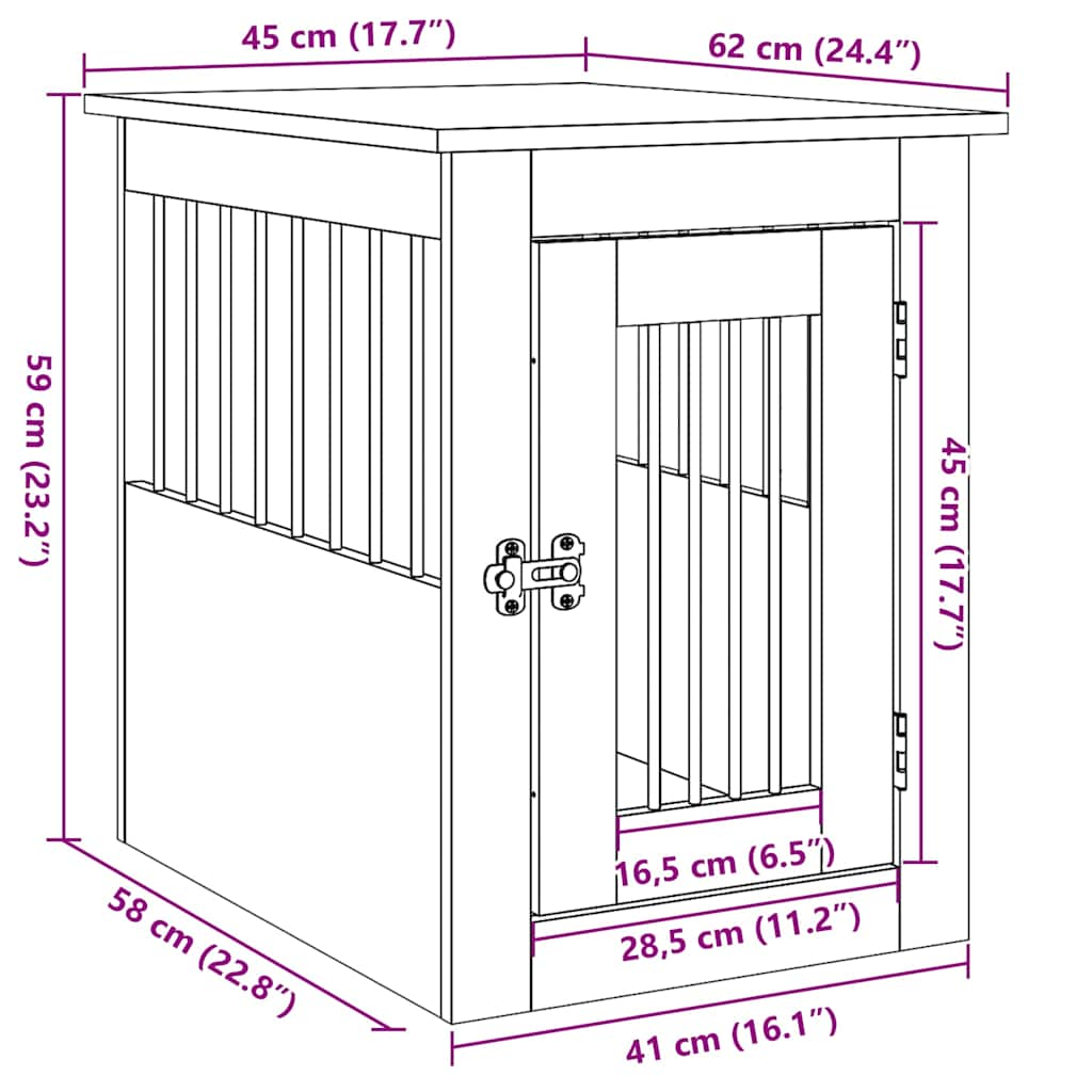 vidaXL Dog Crate Furniture Old Wood 45x62x59 cm Engineered Wood