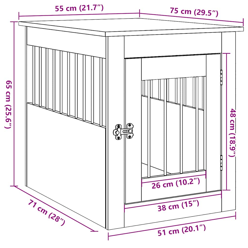 vidaXL Dog Crate Furniture Concrete Grey 55x75x65 cm Engineered Wood