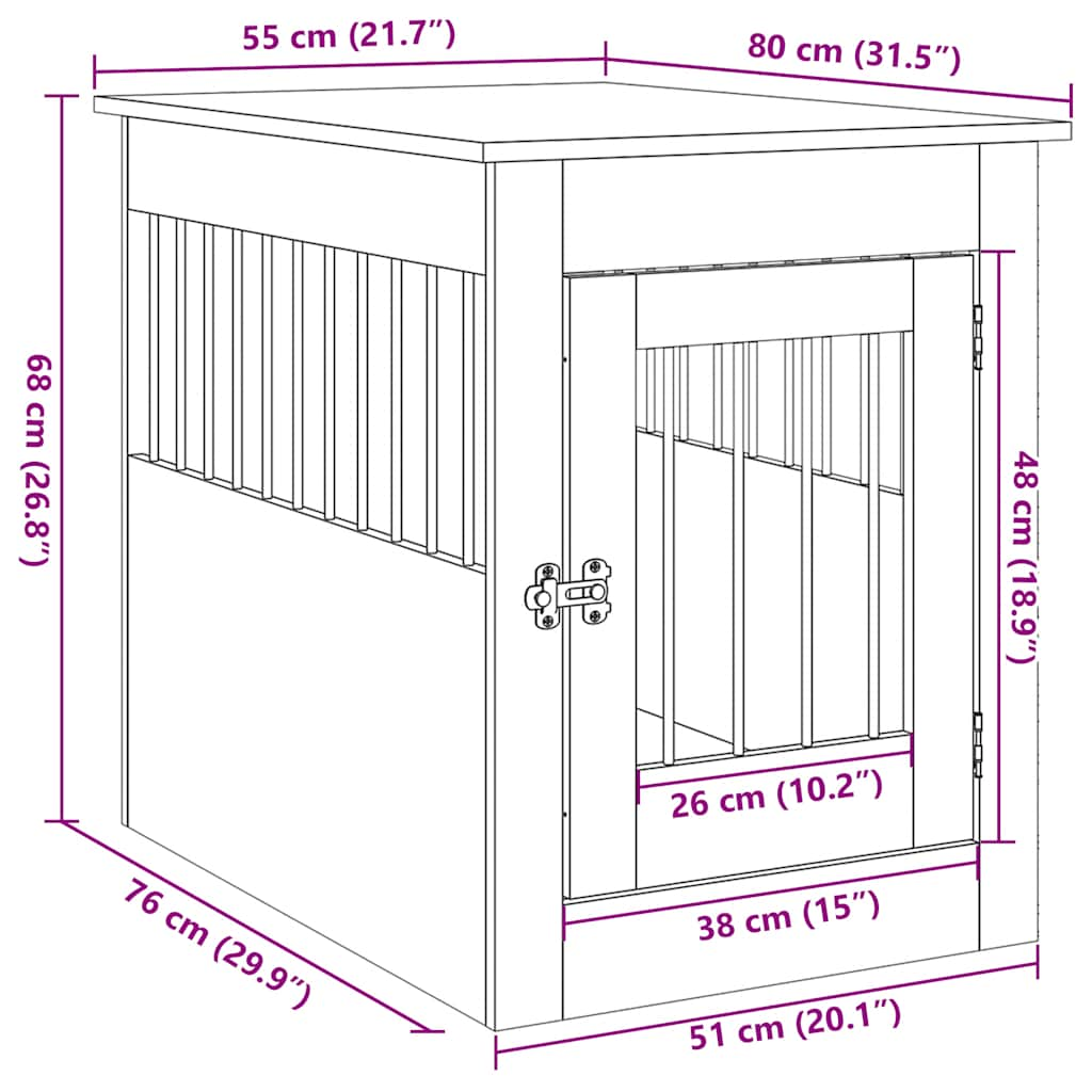 vidaXL Dog Crate Furniture Concrete Grey 55x80x68 cm Engineered Wood