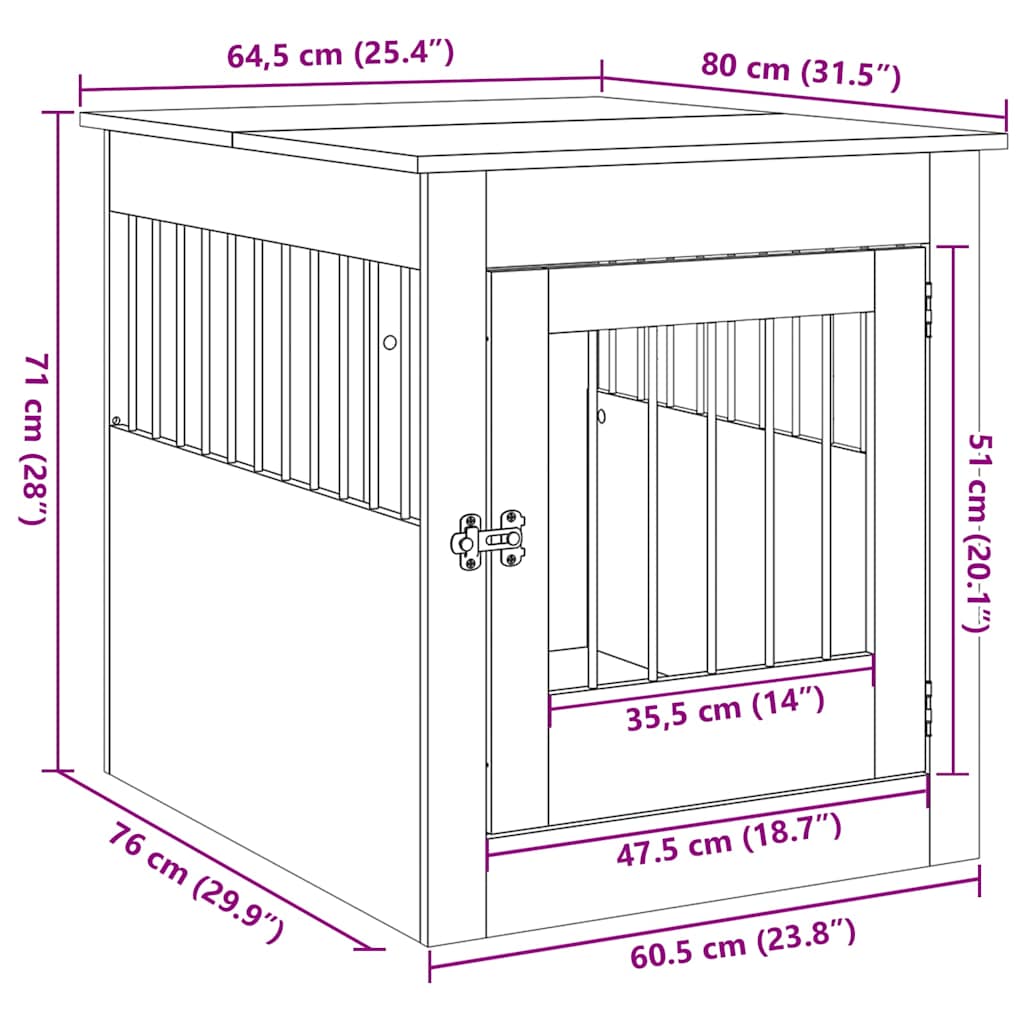 vidaXL Dog Crate Furniture Concrete Grey 64.5x80x71 cm Engineered Wood