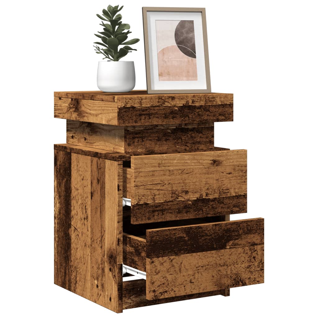 Bedside Cabinets with LED 2 pcs Old Wood 35x39x55 cm