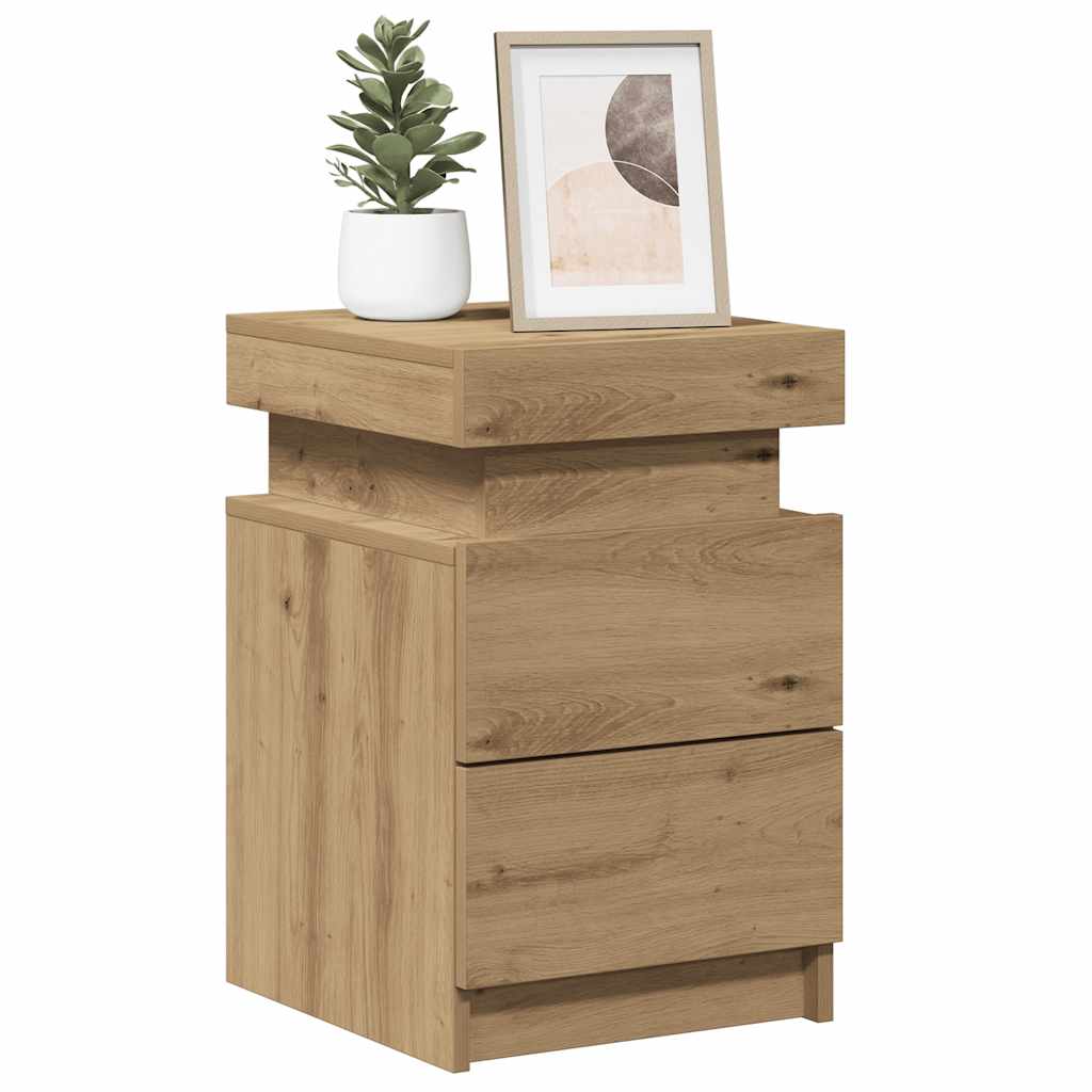 Bedside Cabinet with LED Artisian Oak 35x39x55 cm