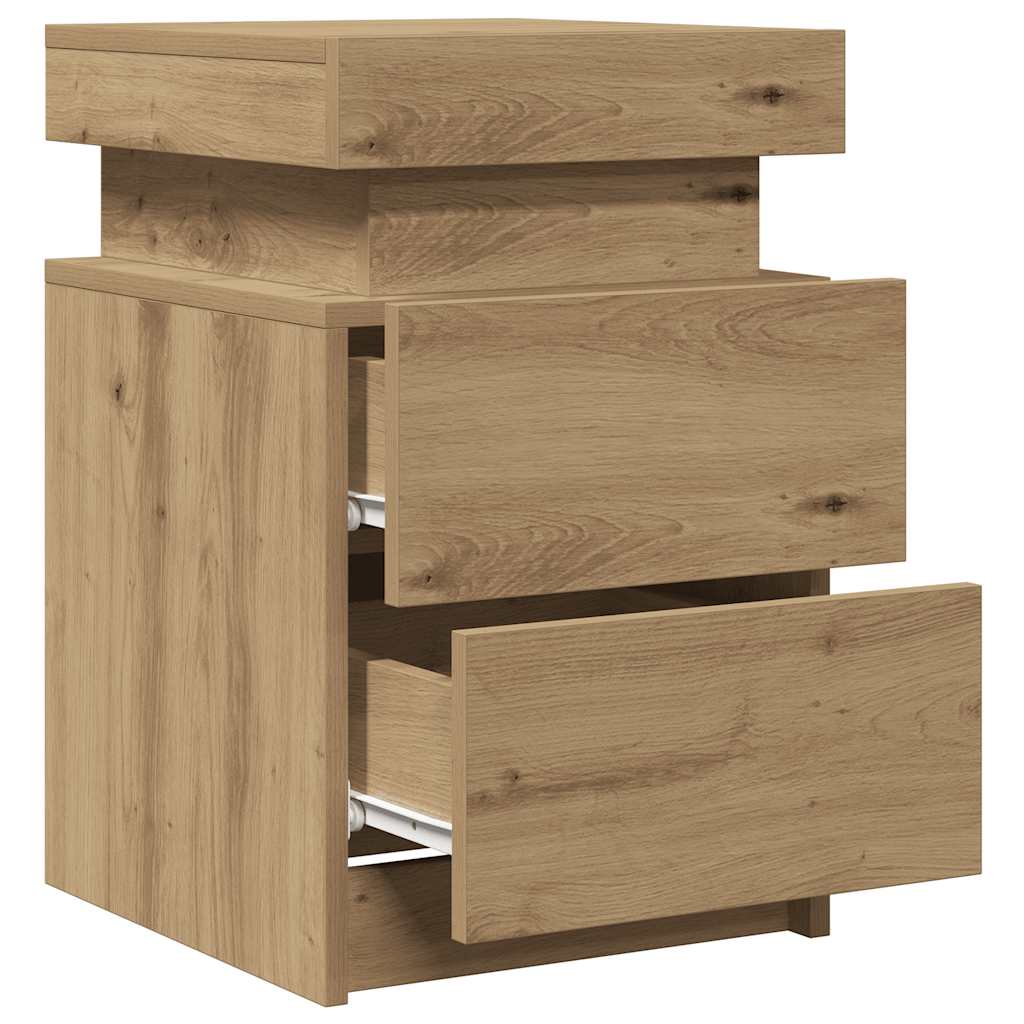 Bedside Cabinet with LED Artisian Oak 35x39x55 cm Engineered Wood